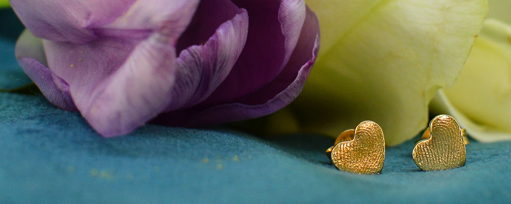 Personalised Earrings for Mum in gold | Heart Earrings with 2 children's fingerprints | Sophia Alexander Fingerprint Jewellery | Handmade | Suffolk UK