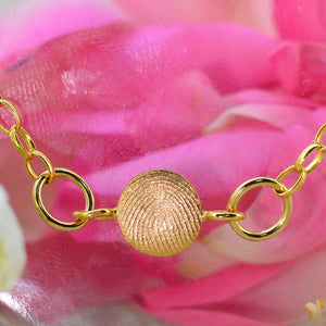 Gold Dainty Disc Fingerprint Necklace in solid 18ct gold | Displayed on an 18ct gold belcher or rolo chain | Custom engraving on reverse | Personalised Necklace | Sophia Alexander Fingerprint Jewellery | Handmade in Suffolk UK