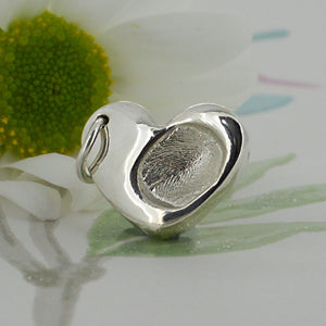 Silver Puffed-Heart Fingerprint Charm | Charm Bracelets | Sophia Alexander Fingerprint Jewellery | Handmade in Suffolk UK