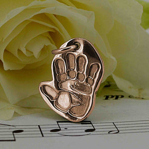 Rose Gold Shaped Handprint Charm | Charm Bracelets | Sophia Alexander Fingerprint Jewellery | Handmade in Suffolk UK