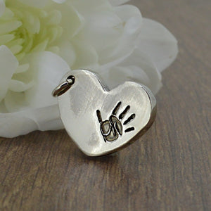 Silver Puffed-Heart Handprint Charm | Charm Bracelets | Sophia Alexander Fingerprint Jewellery | Handmade in Suffolk UK