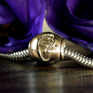 Gold Charm Bead with real footprint | Charm Bracelets | Sophia Alexander Fingerprint Jewellery | Handmade in Suffolk UK
