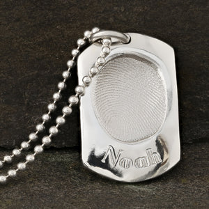 SILVER BALL CHAIN WITH FINGERPRINT DOG TAG