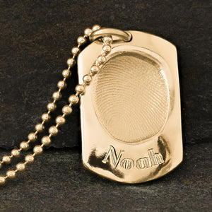 GOLD BALL CHAIN WITH FINGERPRINT DOG TAG