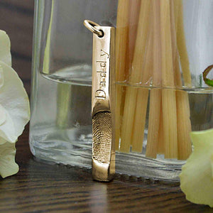 Solid Gold Bar Pendant with real Fingerprint | Engraved with the word Daddy | Personalised Necklace | Sophia Alexander Fingerprint Jewellery | Handmade in Suffolk UK