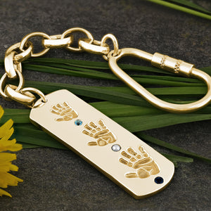 Gold Keyring with Hand Prints and Birthstones