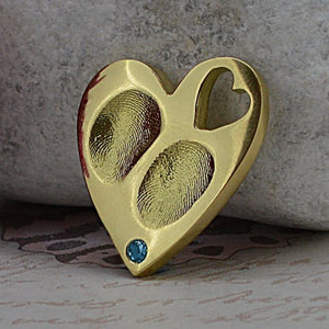 Solid 18ct Gold Open Heart Necklace with real Fingerprints | Set with an Aquamarine Gemstone - Birthstone for March | Personalised Necklace | Sophia Alexander Fingerprint Jewellery | Handmade in Suffolk UK