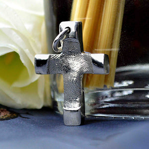 Silver Fingerprint Memorial Cross Necklace | Personalised Necklace | Sophia Alexander Fingerprint Jewellery | Handmade in Suffolk UK