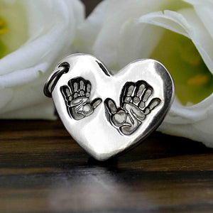 Silver Heart Handprints Necklace | Personalised Necklace | Sophia Alexander Fingerprint Jewellery | Handmade in Suffolk UK