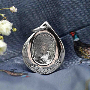 White Gold Diamond Teardrop Fingerprint Necklace | Personalised Name Necklace | Sophia Alexander Fingerprint Jewellery | Handmade in Suffolk UK