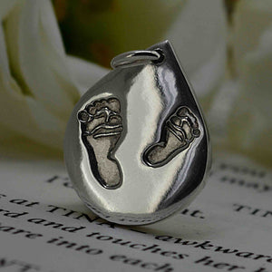 Footprints Necklaces - 9ct GOLD DROPLET SHAPED FOOTPRINT NECKLACE, SIBLINGS