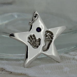 Handprint Necklaces - SILVER STAR HAND PRINT AND FOOTPRINT NECKLACE