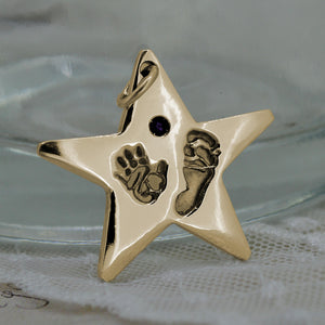 Handprint Necklaces - 9ct GOLD STAR HAND PRINT AND FOOTPRINT NECKLACE