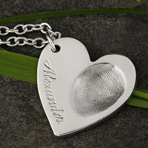 SILVER TRACE CHAIN WITH FINGERPRINT HEART NECKLACE