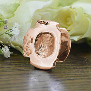 Solid Rose Gold Cross shaped Necklace with real Fingerprint | Personalised Necklace | Sophia Alexander Fingerprint Jewellery | Handmade in Suffolk UK
