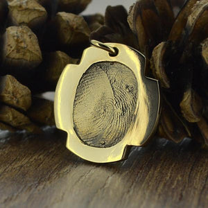 Solid Gold Cross shaped Necklace with real Fingerprint | Personalised Necklace | Sophia Alexander Fingerprint Jewellery | Handmade in Suffolk UK