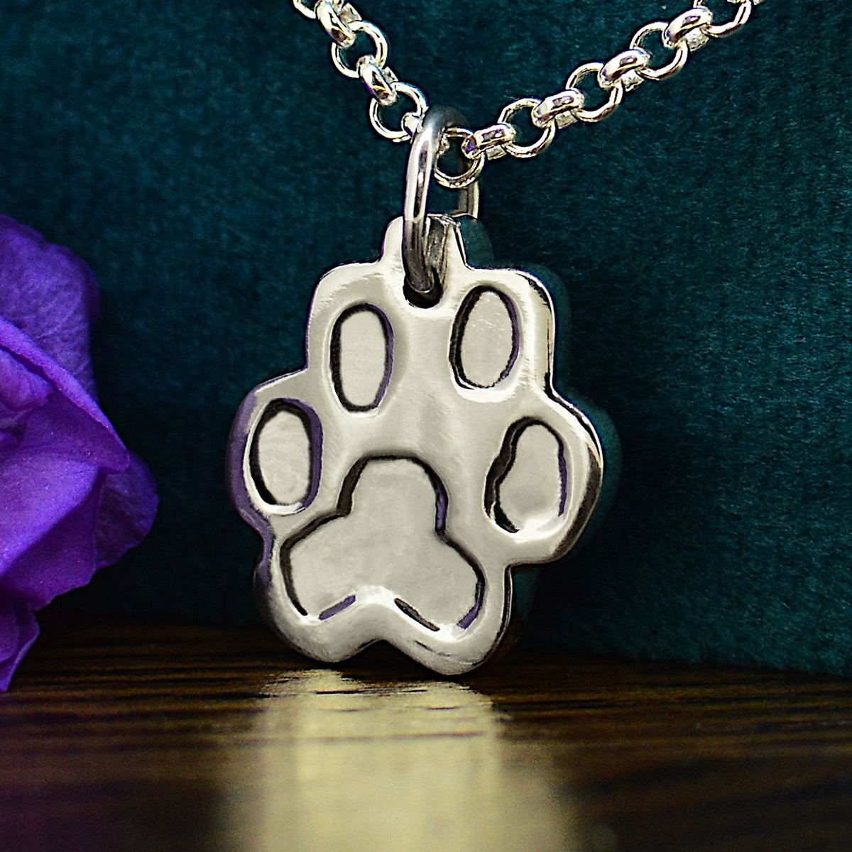 Small Paw Print on Light Silver Rounded Box Chain 1.25mm
