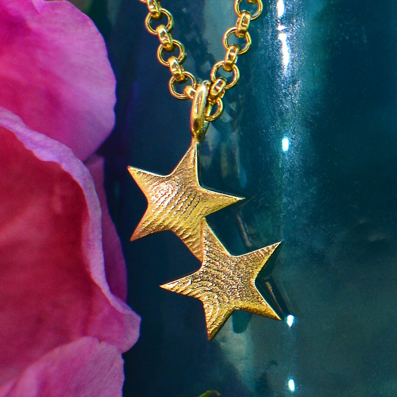 Family Fingerprint Necklace for Mum in solid 18ct gold | Star Necklace | Displayed on an 18ct gold belcher or rolo chain | Custom engraving on reverse | Personalised Necklace | Sophia Alexander Fingerprint Jewellery | Handmade in Suffolk UK