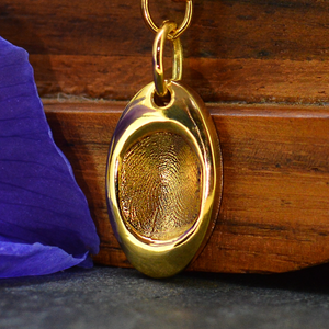 Gold Oval Fingerprint Charm | Charm Bracelets | Sophia Alexander Fingerprint Jewellery | Handmade in Suffolk UK