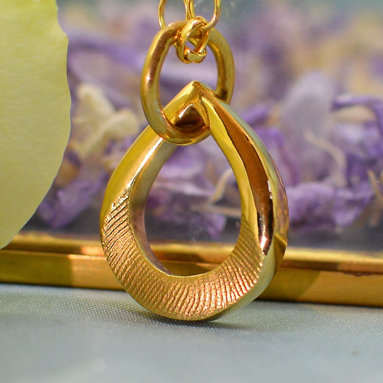 Gold Open Droplet Fingerprint Necklace | Personalised Necklace | Sophia Alexander Fingerprint Jewellery | Handmade in Suffolk UK
