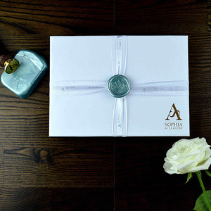 Luxury Gift Wrapped Handprint Kit | Ribbon and Custom Wax Seal | Handprint Charms | Sophia Alexander Fingerprint Jewellery | Handmade in Suffolk UK