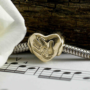 Gold Puffed-Heart Charm Bead with Handprint | Charm Bracelets | Sophia Alexander Fingerprint Jewellery | Handmade in Suffolk UK