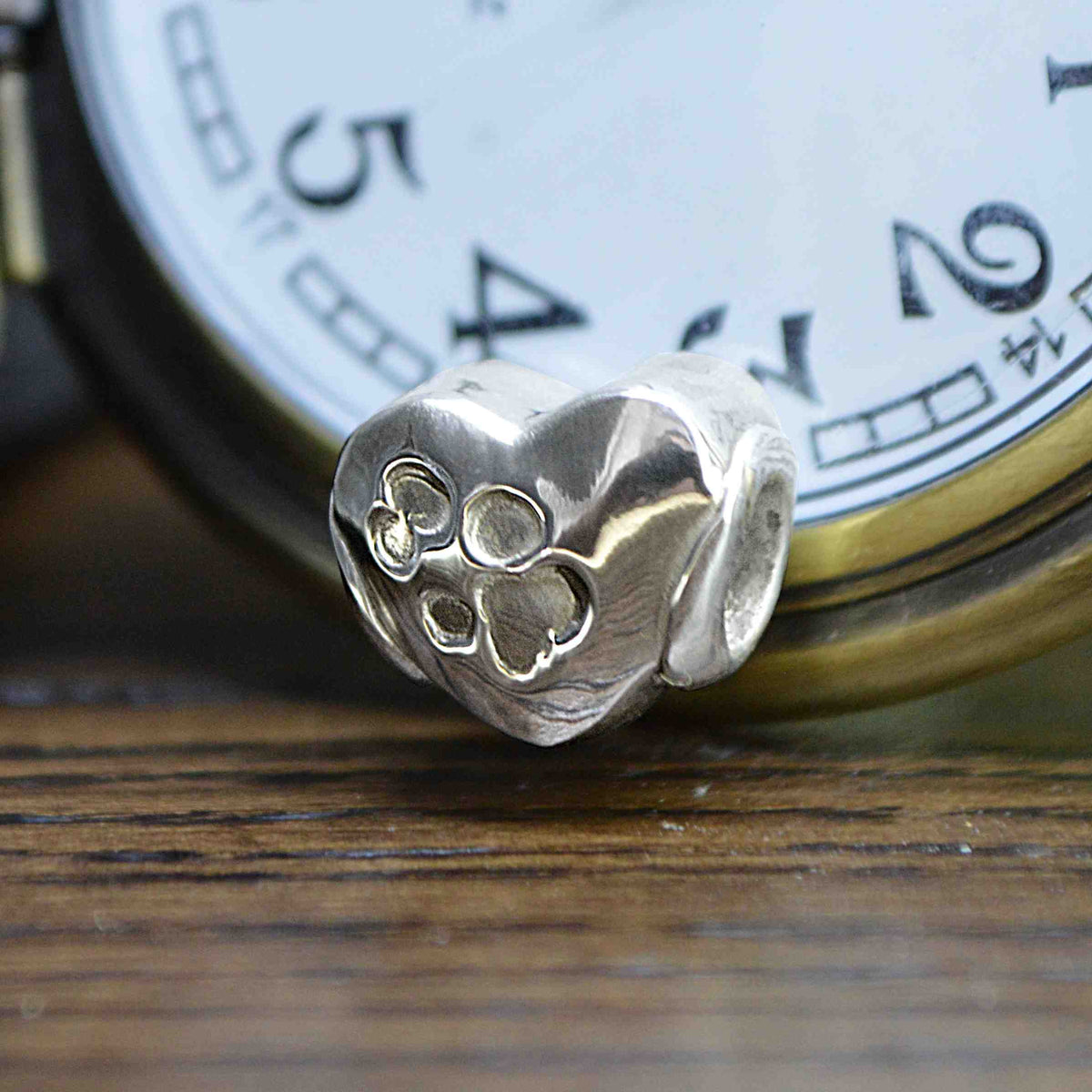 Silver Heart Charm Bead with Dog Pawprint | Charm Bracelets | Sophia Alexander Fingerprint Jewellery | Handmade in Suffolk UK