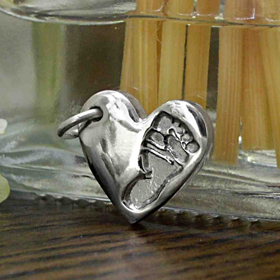 Silver Heart Footprint Charm | Charm Bracelets | Sophia Alexander Fingerprint Jewellery | Handmade in Suffolk UK