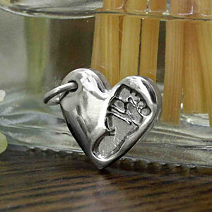 Silver Heart Footprint Charm | Charm Bracelets | Sophia Alexander Fingerprint Jewellery | Handmade in Suffolk UK