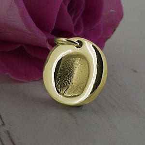 Gold Round Disc Fingerprint Charm | Charm Bracelets | Sophia Alexander Fingerprint Jewellery | Handmade in Suffolk UK