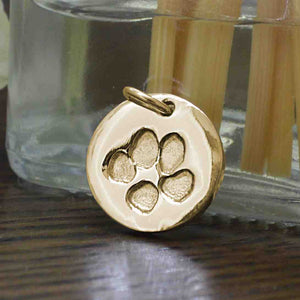 Gold Round Disc Charm with Dog Pawprint | Charm Bracelets | Sophia Alexander Fingerprint Jewellery | Handmade in Suffolk UK