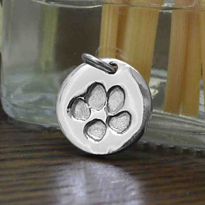Silver Round Disc Charm with Dog Pawprint | Charm Bracelets | Sophia Alexander Fingerprint Jewellery | Handmade in Suffolk UK