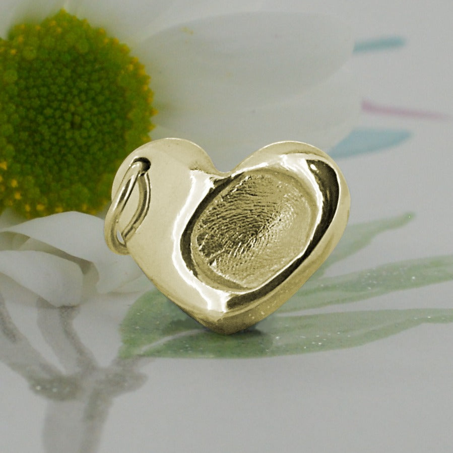 Gold Puffed-Heart Fingerprint Charm | Charm Bracelets | Sophia Alexander Fingerprint Jewellery | Handmade in Suffolk UK