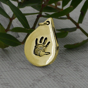 Gold Teardrop Handprint Charm | Charm Bracelets | Sophia Alexander Fingerprint Jewellery | Handmade in Suffolk UK