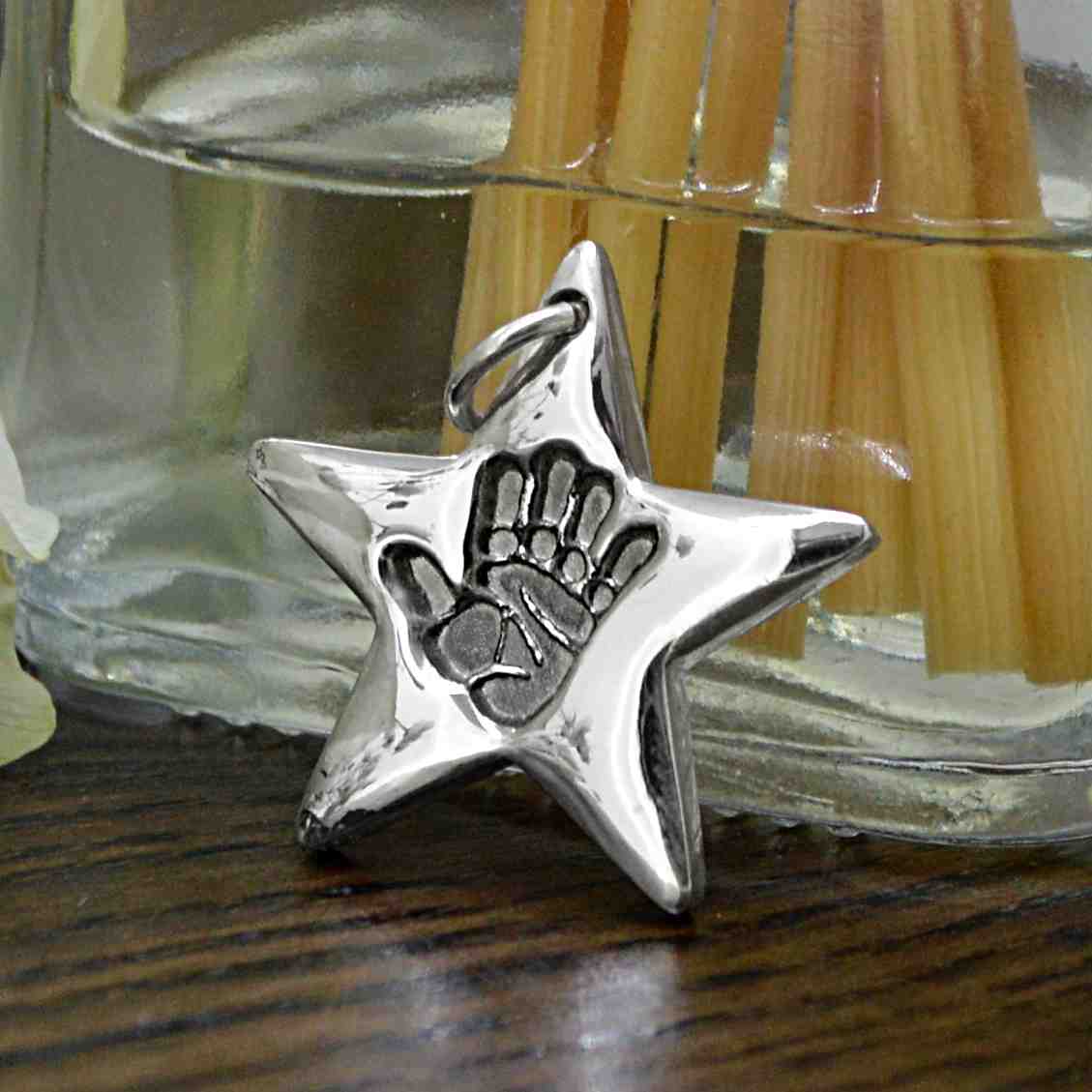Silver Star Handprint Charm | Charm Bracelets | Sophia Alexander Fingerprint Jewellery | Handmade in Suffolk UK