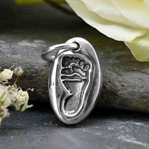 Silver Oval Footprint Charm | Charm Bracelets | Sophia Alexander Fingerprint Jewellery | Handmade in Suffolk UK