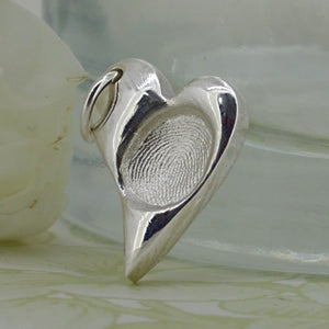 Silver Contemporary Heart Fingerprint Charm | Charm Bracelets | Sophia Alexander Fingerprint Jewellery | Handmade in Suffolk UK