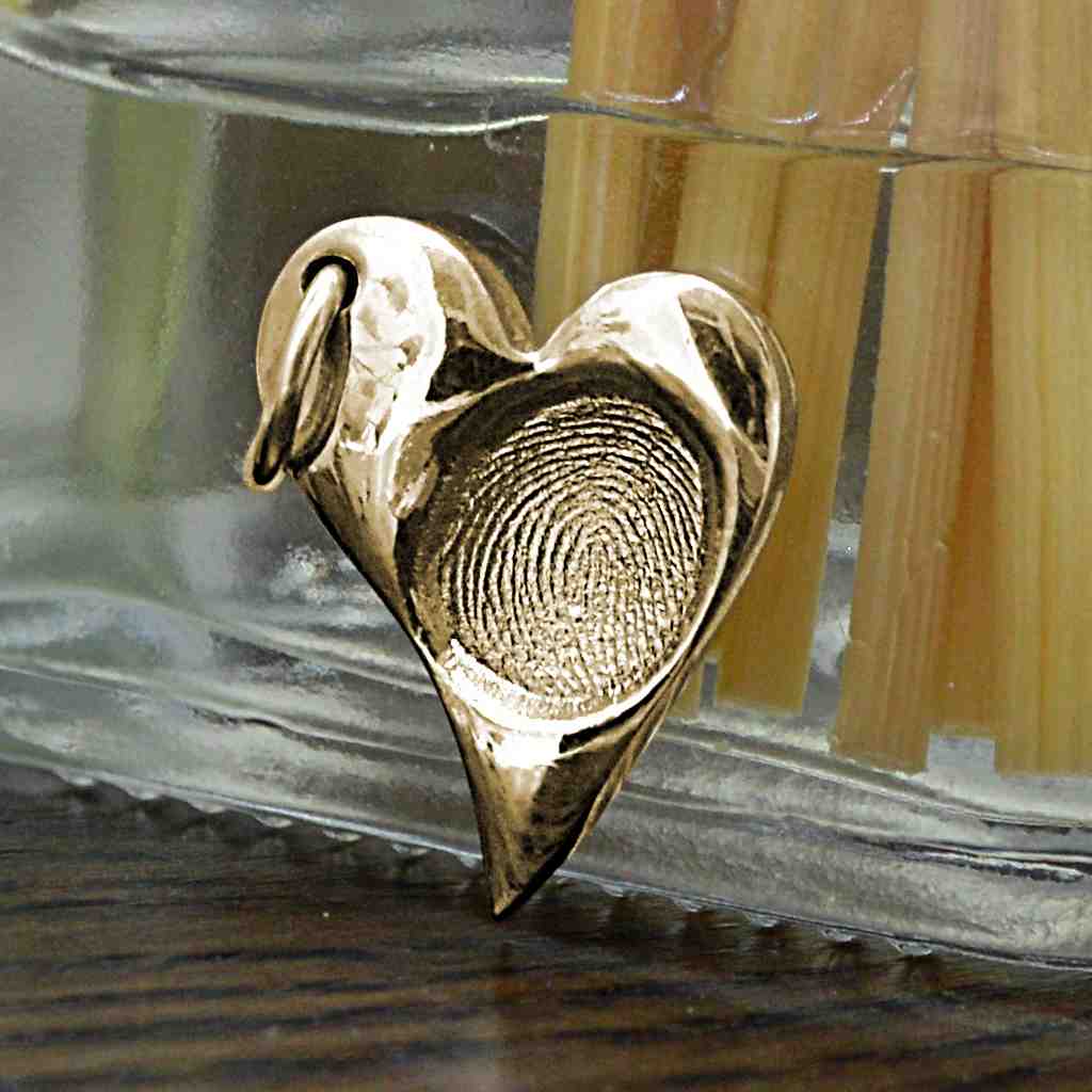 Gold Contemporary Heart Fingerprint Charm | Charm Bracelets | Sophia Alexander Fingerprint Jewellery | Handmade in Suffolk UK