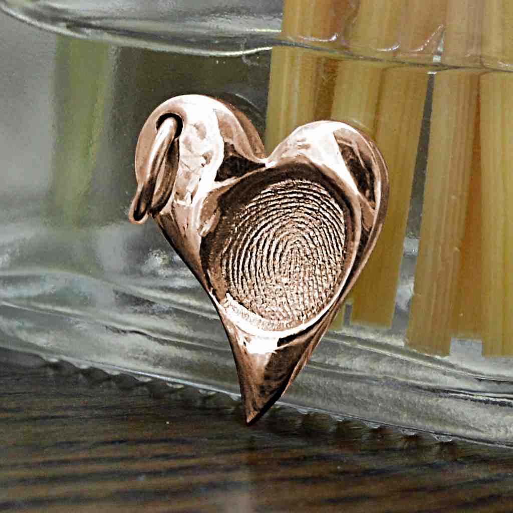 Gold Contemporary Heart Fingerprint Charm | Charm Bracelets | Sophia Alexander Fingerprint Jewellery | Handmade in Suffolk UK