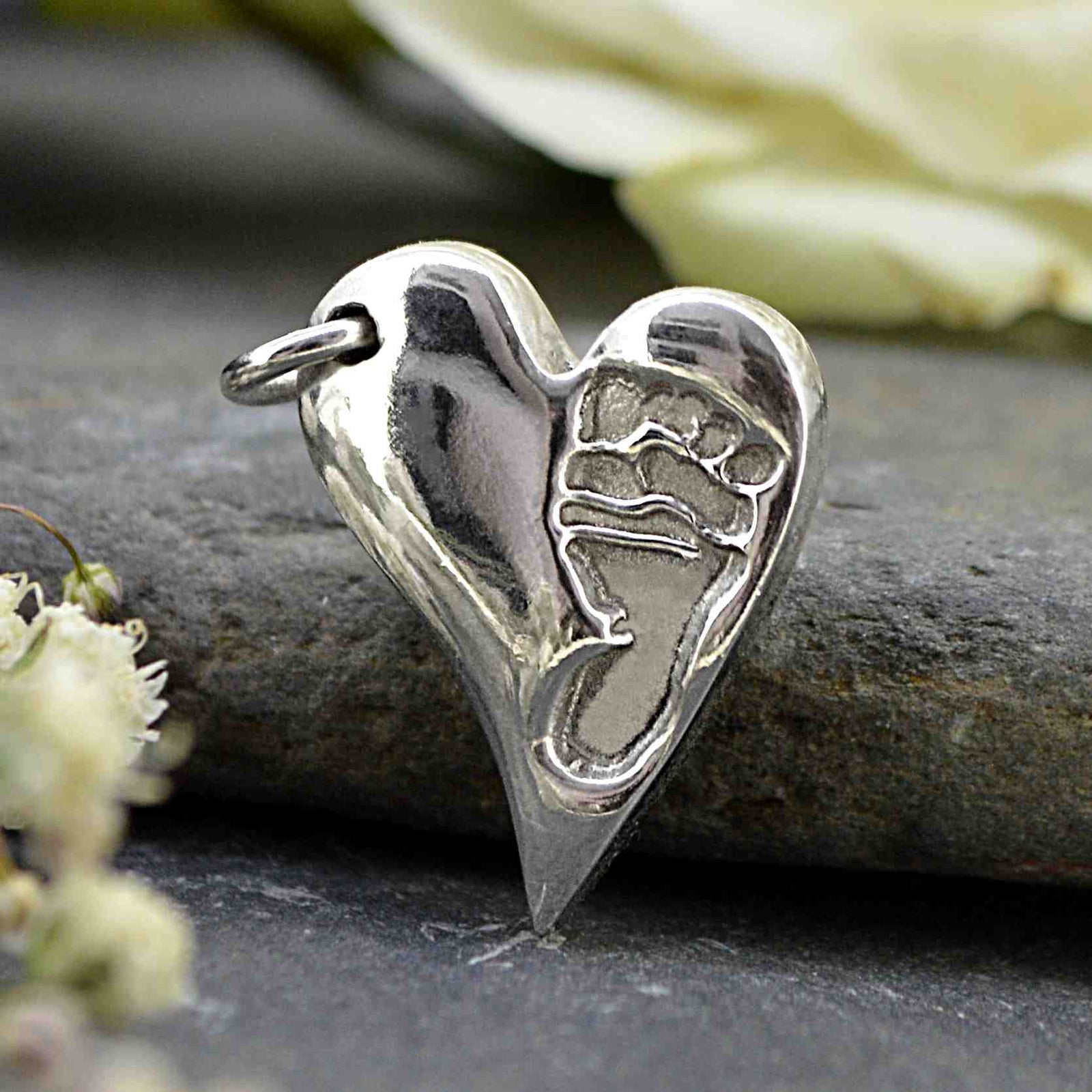 Silver Contemporary Heart Footprint Charm | Charm Bracelets | Sophia Alexander Fingerprint Jewellery | Handmade in Suffolk UK