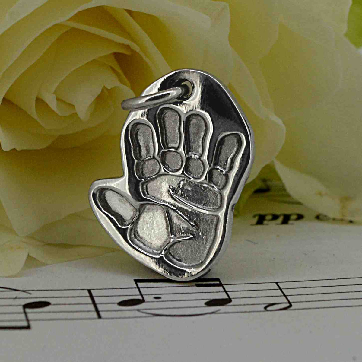 Silver Shaped Handprint Charm | Charm Bracelets | Sophia Alexander Fingerprint Jewellery | Handmade in Suffolk UK