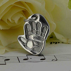 Silver Shaped Handprint Charm | Charm Bracelets | Sophia Alexander Fingerprint Jewellery | Handmade in Suffolk UK
