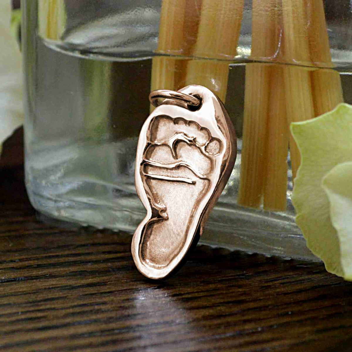 Rose Gold Shaped Footprint Charm | Charm Bracelets | Sophia Alexander Fingerprint Jewellery | Handmade in Suffolk UK