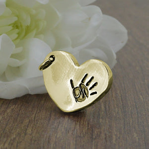 Gold Puffed-Heart Handprint Charm | Charm Bracelets | Sophia Alexander Fingerprint Jewellery | Handmade in Suffolk UK