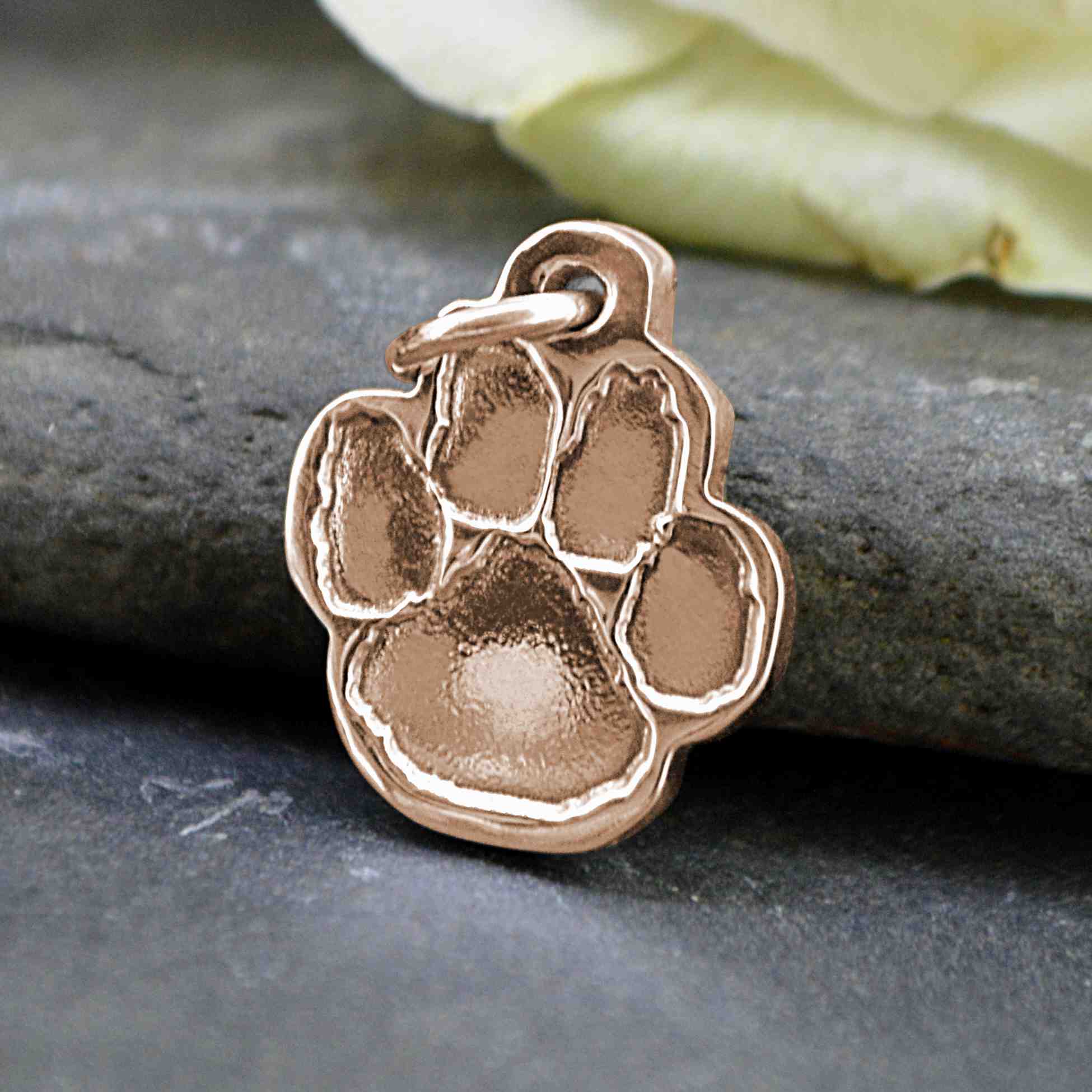 Rose Gold Shaped Dog Pawprint Charm | Charm Bracelets | Sophia Alexander Fingerprint Jewellery | Handmade in Suffolk UK