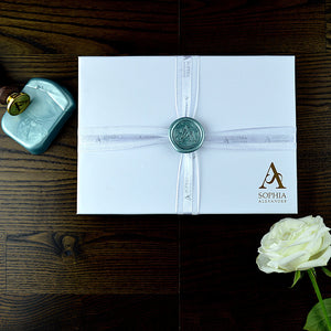 Luxury Gift Wrapped Fingerprint Kit | Ribbon and Custom Wax Seal | Personalised Jewellery | Sophia Alexander Fingerprint Jewellery | Handmade in Suffolk UK