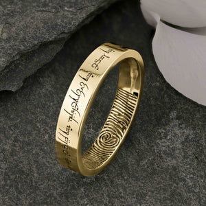 Gold Fingerprint Ring - LASER ENGRAVED GOLD FINGERPRINT RING 4mm FLAT PROFILE. Engraved Lord of the Rings Style.