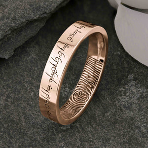 Gold Fingerprint Ring - LASER ENGRAVED ROSE GOLD FINGERPRINT RING 4mm FLAT PROFILE. Engraved Lord of the Rings Style.