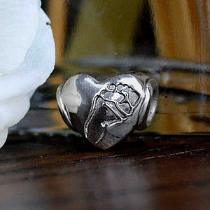 Silver Puffed-Heart Charm Bead with Footprint | Charm Bracelets | Sophia Alexander Fingerprint Jewellery | Handmade in Suffolk UK