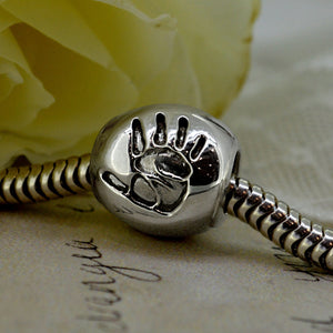 Silver Charm Bead with real Handprint | Charm Bracelets | Sophia Alexander Fingerprint Jewellery | Handmade in Suffolk UK